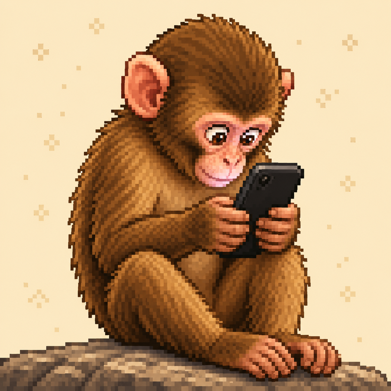 Pixel ape holding a phone